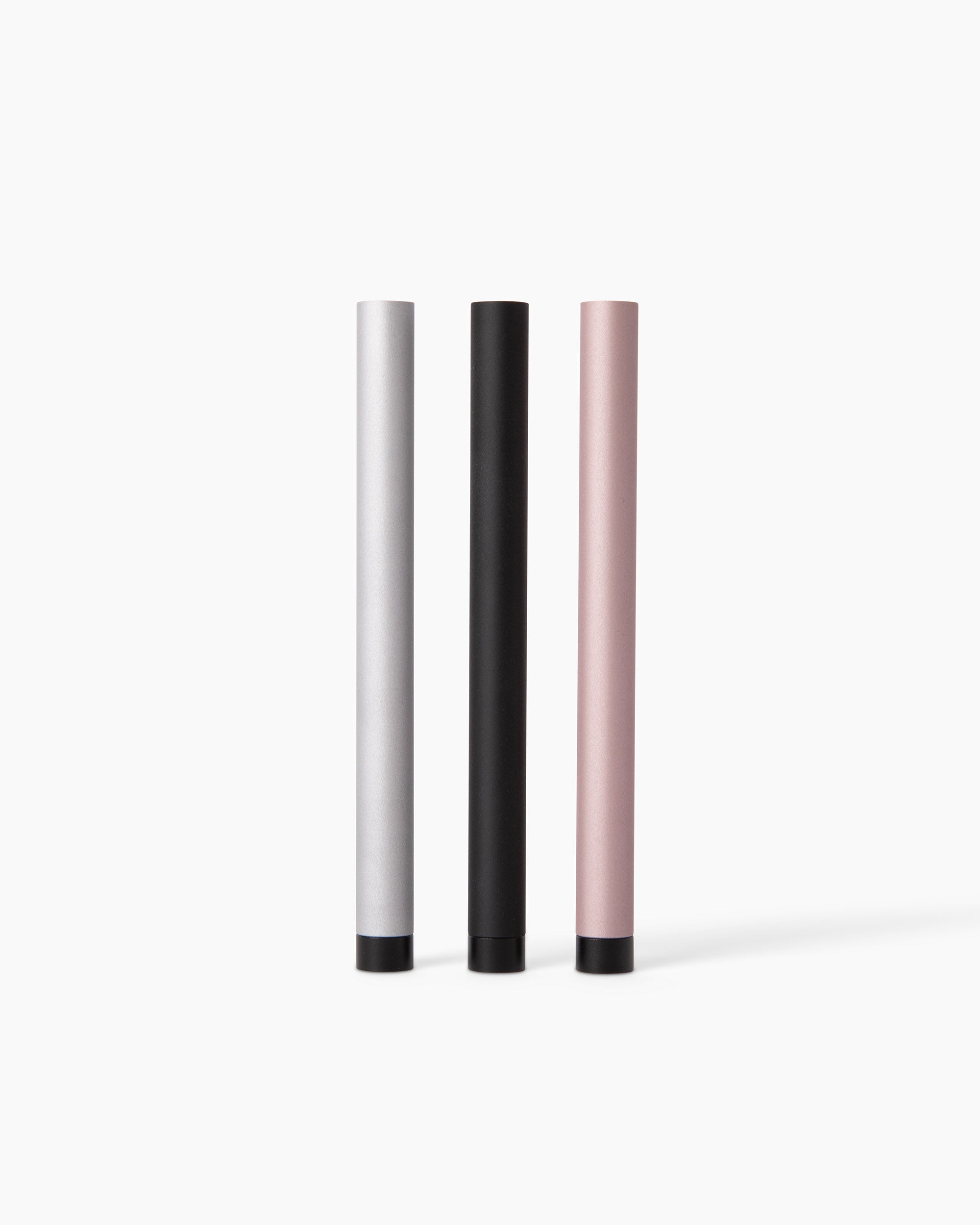 3 beautiful colors of the esso luxe tongue scraper handles - Pearl Silver, Silk Black, and Rose Gold