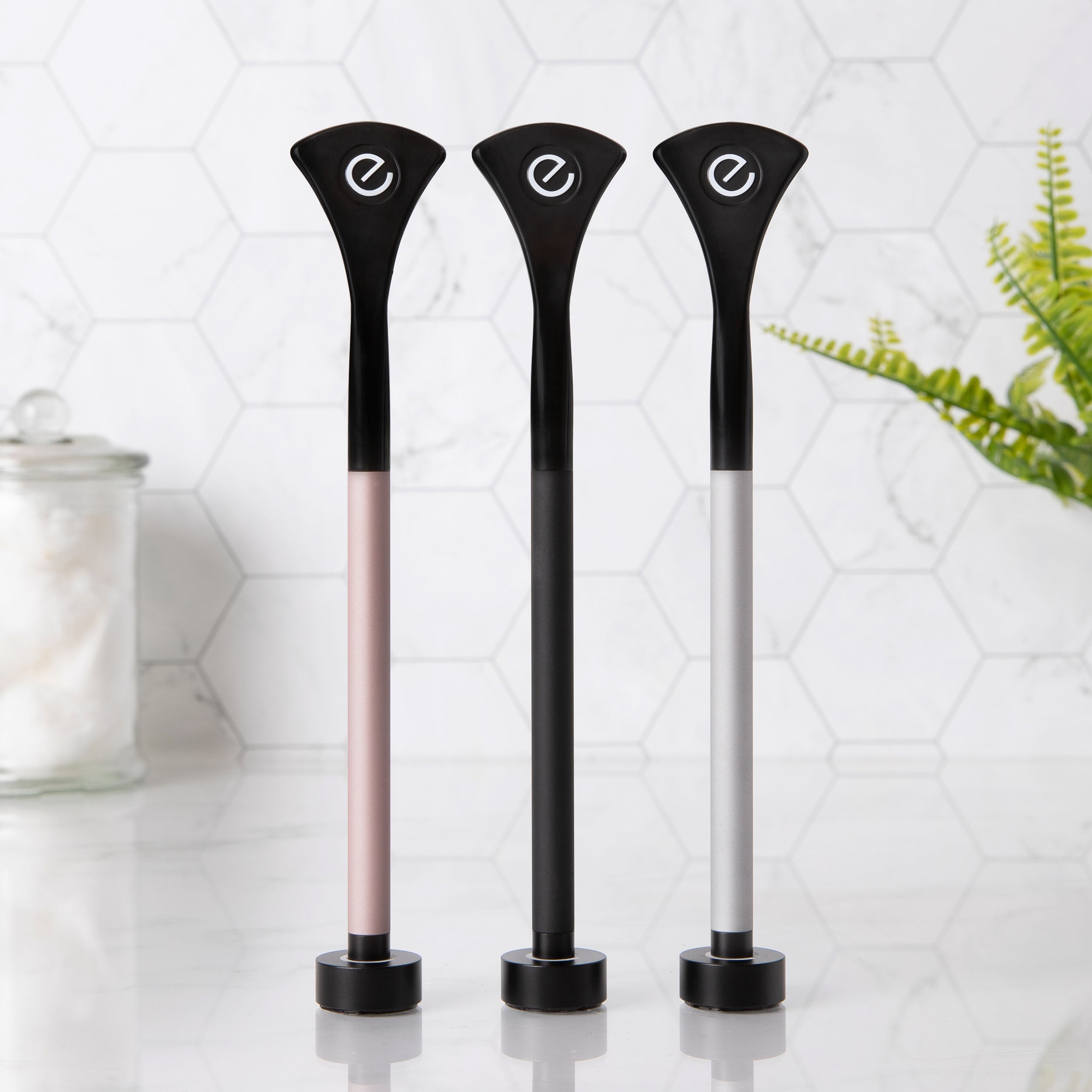 esso Luxury Tongue Scrapers On Stands on Bathroom Counter